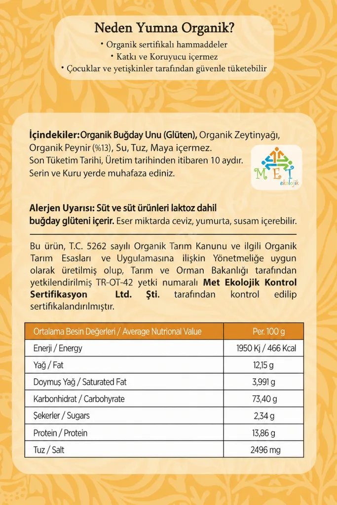 Organik Sertifikalı Bisküvi-Kraker Çeşiti Üç'lü 70Gr.
