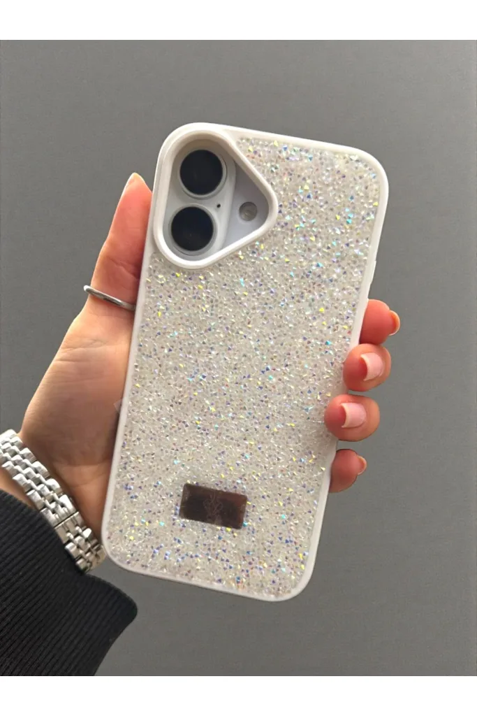 iPhone 16 Uyumlu – Beyaz Taşlı Işıltılı Silikon Kılıf Darbeye Karşı Dayanıklı Kapak