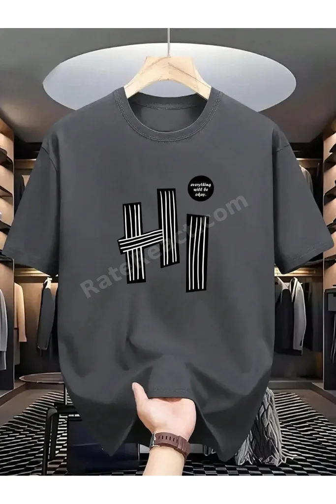 Keb 1.Kalite Baskılı Oversize T-shirt Günlük Tişört Trend Moda ve Modern Stil STYEL %100 Organik Pamuk Relaxed Fit Yırtmaçlı Yuvarlak Yakalı
