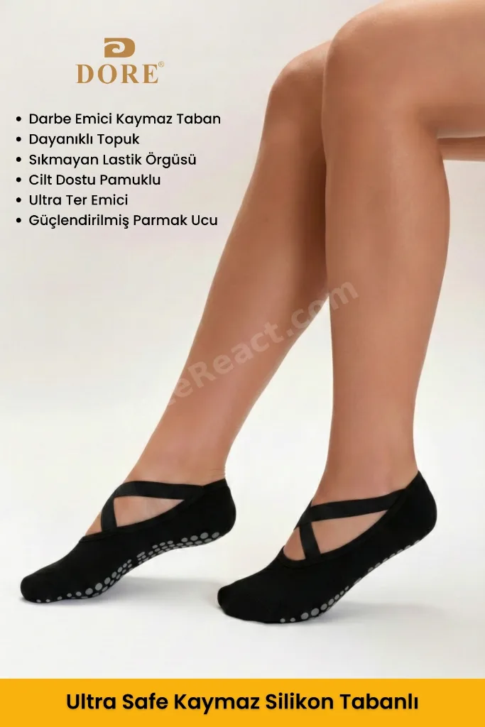 Orijinal Kadın Premium Pamuklu Kaymaz Taban Pilates Yoga Dans Tavaf Bale Biyeli Babet Model Çorap