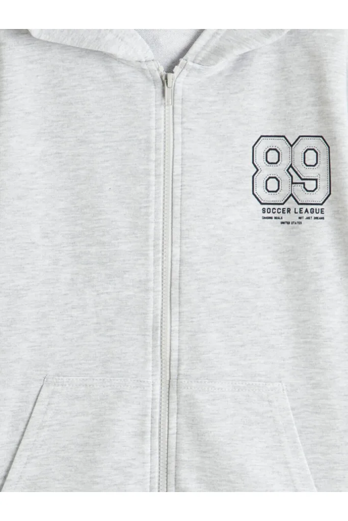 Çelebi Store'dan Kaliteli Parçalar Baskılı Kapüşonlu Erkek Çocuk Fermuarlı Sweatshirt