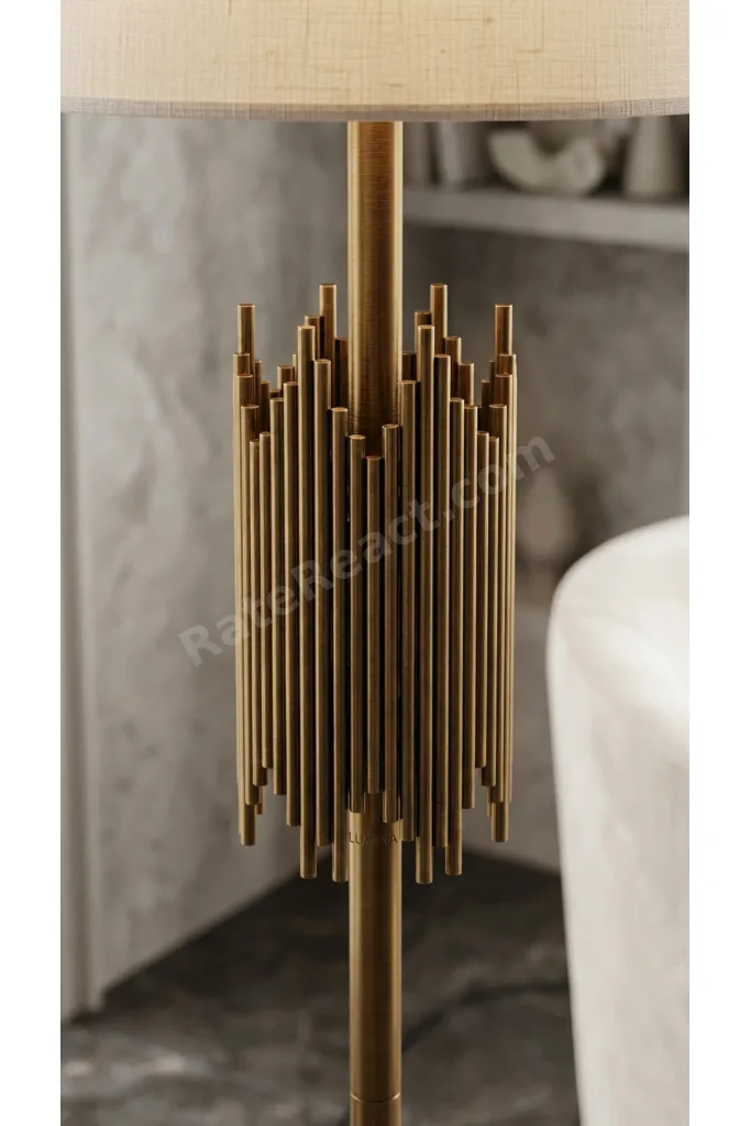 Premium Gold Eskitme Metal Gövdeli Krem Başlıklı Lambader - Old Money Serisi Lüks Aydınlatma