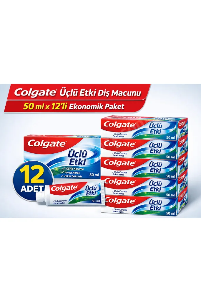 Colgate Üçlü Etki Diş Macunu 50 ml Çürük Koruma & Ferah Nefes 12 ADET