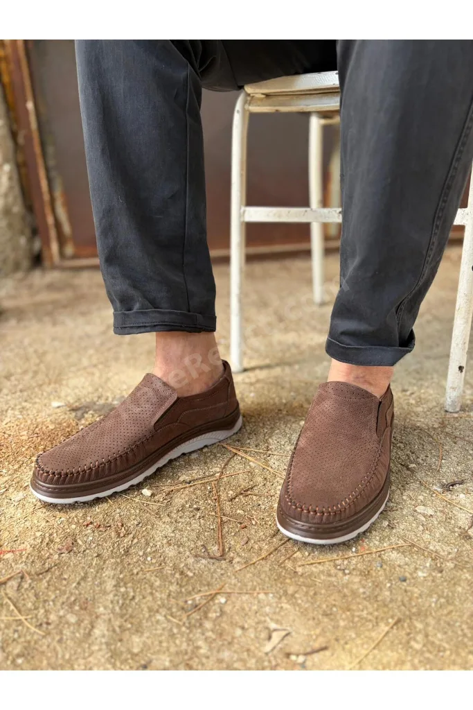 Erkek Günlük Hakiki Deri Kahverengi Loafer Ayakkabı