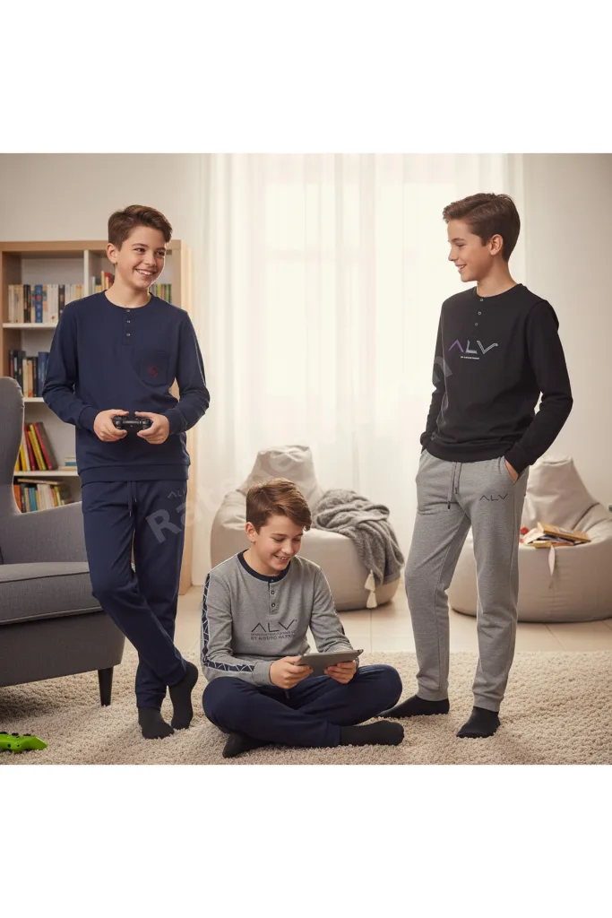 Genç Erkek Pamuklu 3 Adet 2'li Pijama Takımı BB2489