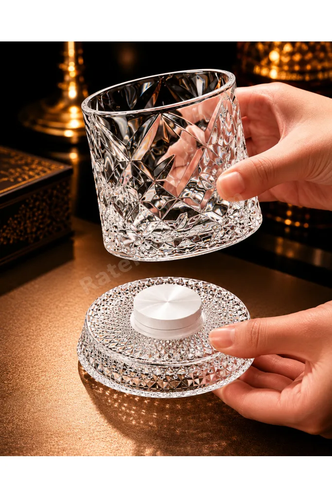 Dönen Viski Bardağı ve Özel Altlık – 360° Dönen Kristal Desenli Premium Kokteyl ve İçecek Bardağı