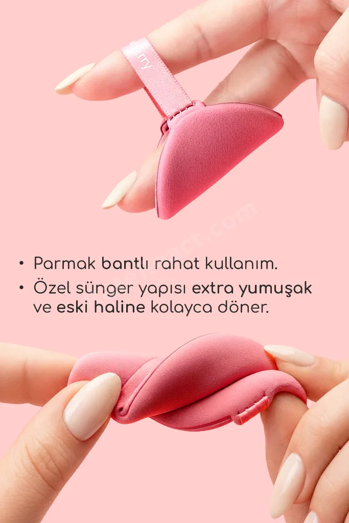 7’li Yuvarlak Pudra Pufu Makyaj Süngeri Seti Islak/Kuru Parmak Bantlı Kutulu – Strawberry Pembe