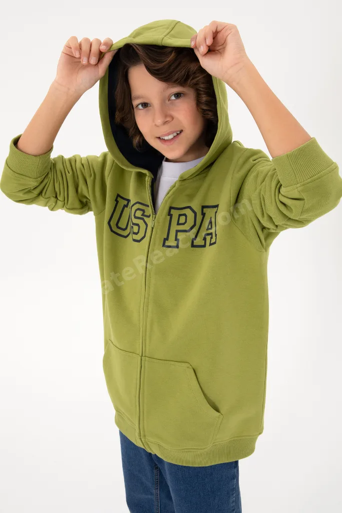 Erkek Çocuk Fermuarlı Kapüşonlu Basic Fıstık Yeşili Sweatshirt 50293472-VR087