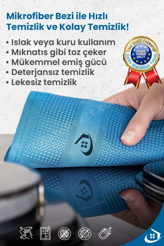 Classic 3'lü Mikrofiber Temizlik Bezi, Cam, Mutfak, Çamaşır Suyuna Dayanıklı 40x60Cm
