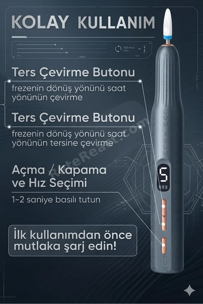 Standlı Şarjlı Profesyonel Tırnak Törpüsü, UV Kurutuculu 59 Parça Manikür Freze Seti 714666