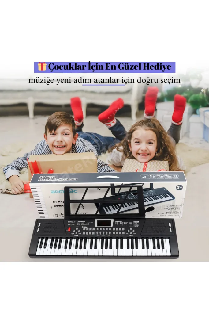 61 Tuşlu Elektronik Org Piyano Çocuk ve Başlangıç İçin Işıklı Mikrofonlu Pilli