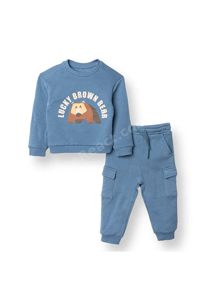 HelloBaby Erkek Bebek Eşofman Takımı Bisiklet Yaka Uzun Kol Ribanalı Paça