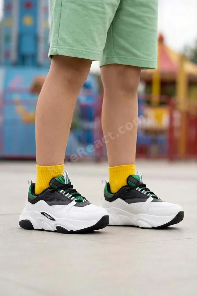 Kids DS 1838 Beyaz Siyah Yeşil Çocuk Sneaker Günlük Spor Ayakkabı