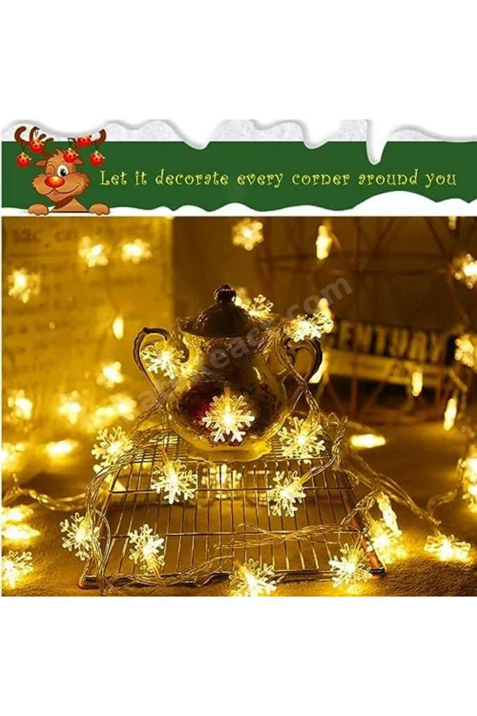 meala kozmetık store 5 metre Led Işıklı 28'li Kar Tanesi Işık Zinciri Dekoratif Pilli Aydınlatm