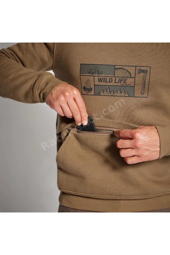 Solognac Erkek Kapüşonlu Sweatshirt - Avcılık ve Doğa Gözlemi - Bej - 500 Logo