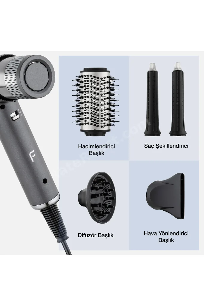 Airwave Saç Şekillendirici Set Silver – 5 Başlıklı İyonlu BLDC Motor 3 Isı 3 Hız Styler