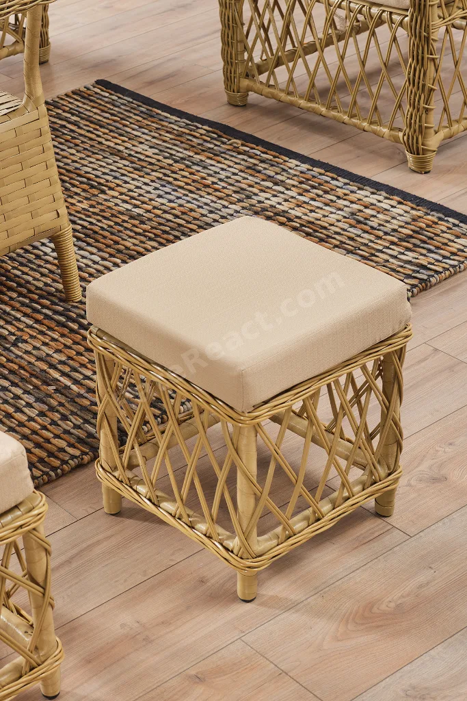 Edra Rattan Puflu Bahçe Balkon Takımı 3+1+1+Camlı Masa Cappuccino