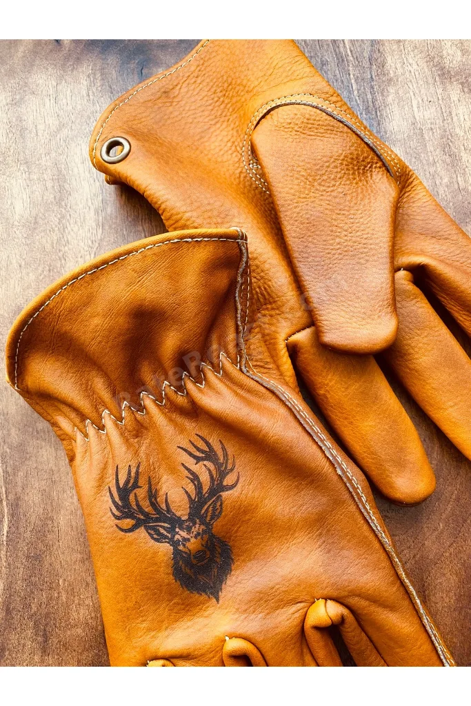 Gerçek Deri Bushcraft Eldiven – Geyik Desenli Kamp Outdoor Eldiveni