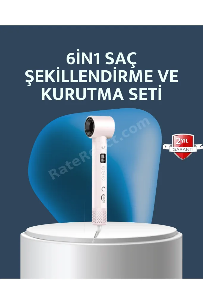 ShopletSell 6-in-1 Saç Şekillendirme Seti Yüksek Hızlı Motor Negatif İyon LCD Ekran 1274129