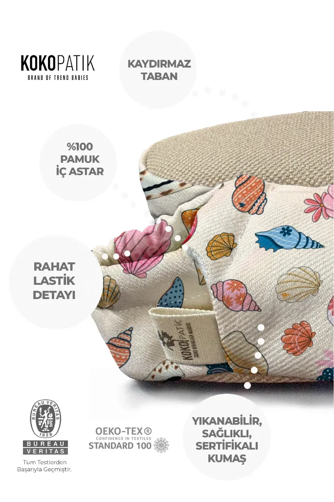 Renkli Deniz Desen Patik-Organik Pamuk Bebek Patiği, Kaydırmaz Taban, Yenidoğan Patik