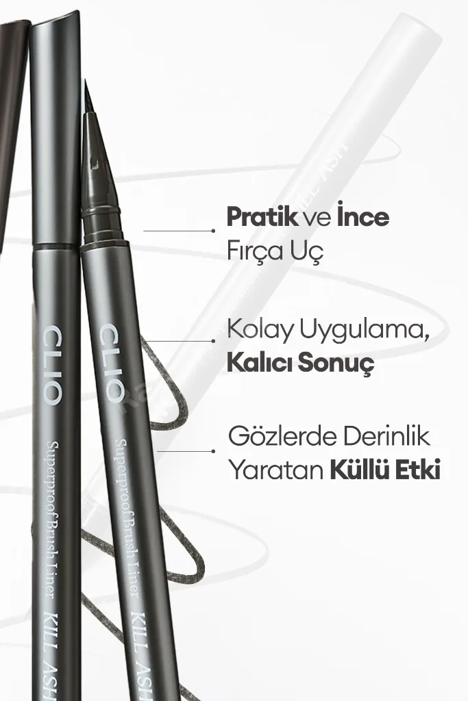 İnce, Mikrofiber Fırça Uçlu Kalem Eyeliner CLIO Superproof Brush Liner Kill Ash (001 Ash Gray)