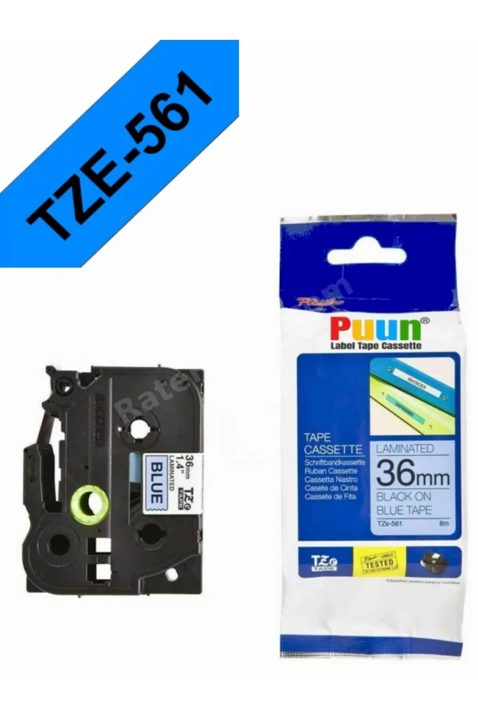 Brother TZe-S561 36mm*8mt Mavi üzerine Siyah Güçlü Yapışkanlı Laminasyonlu Muadil Etiket (TZe Tape)