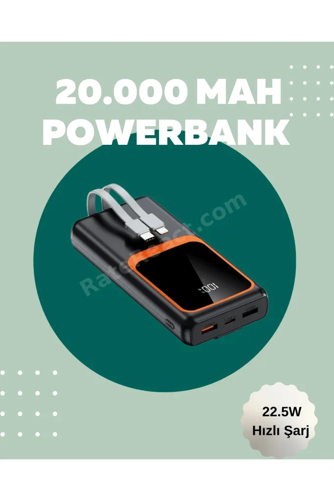 ACONCEPT Dijital Ekranlı 20.000 mAh Powerbank | 22.5W Hızlı Şarj + Çoklu (32300) Bağlantı Seçeneği