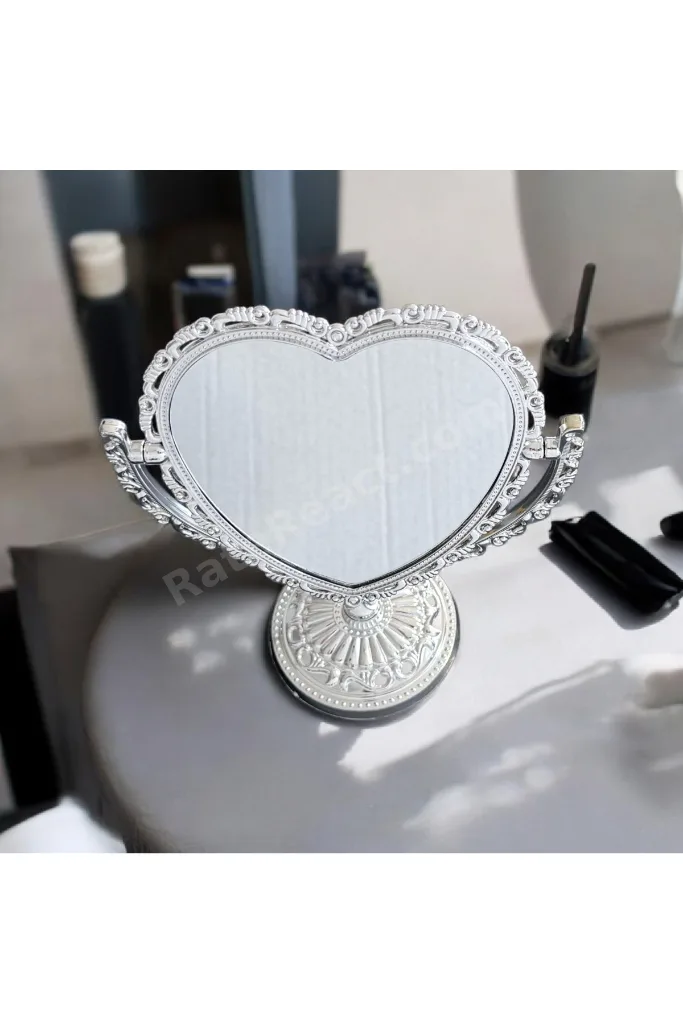 360° Dönen Prenses Kalp Tasarım Çift Taraflı Masa Üstü Makyaj Aynası 20x18