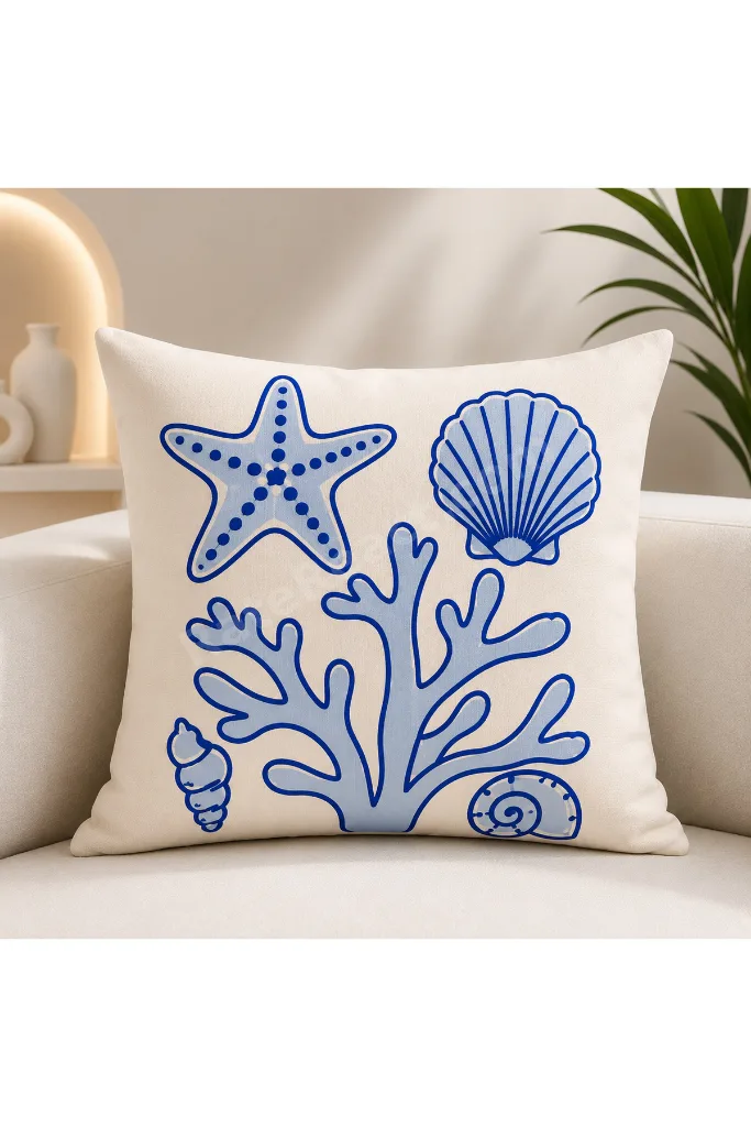 Pink Blue Deniz Temalı Kırlent Kılıfı Seti, Modern Marine Dekoratif Yastık Kılıfı(ÇİFT TARAFLI)