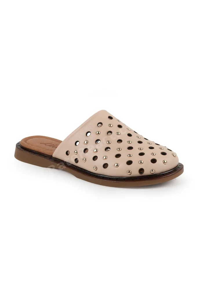 Kadın Babet Slip-on Lazer Kesim Zımbalı Antik Deri Anne Ayakkabısı L082.26683