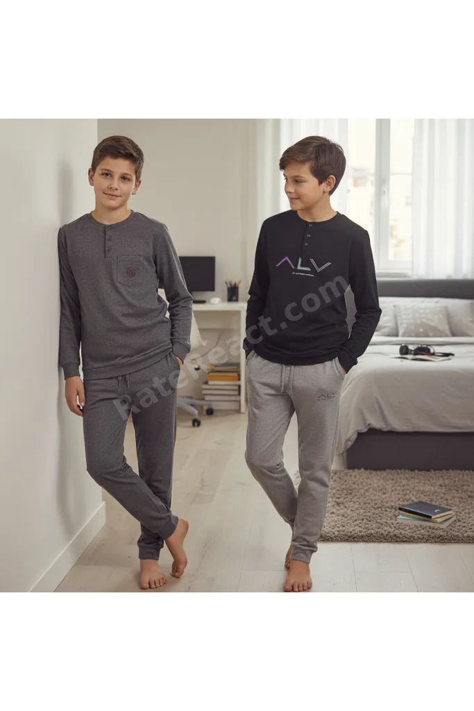 Genç Erkek Pamuklu 2 Adet 2'li Pijama Takımı BB2486