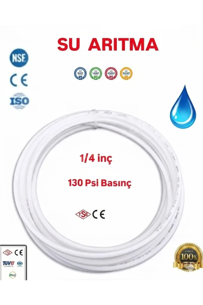 Su Arıtma Cihazı Hortumu Beyaz 6 mm 1/4 inç Tüm Arıtma Cihazlarına Uyumlu (5 Metre)