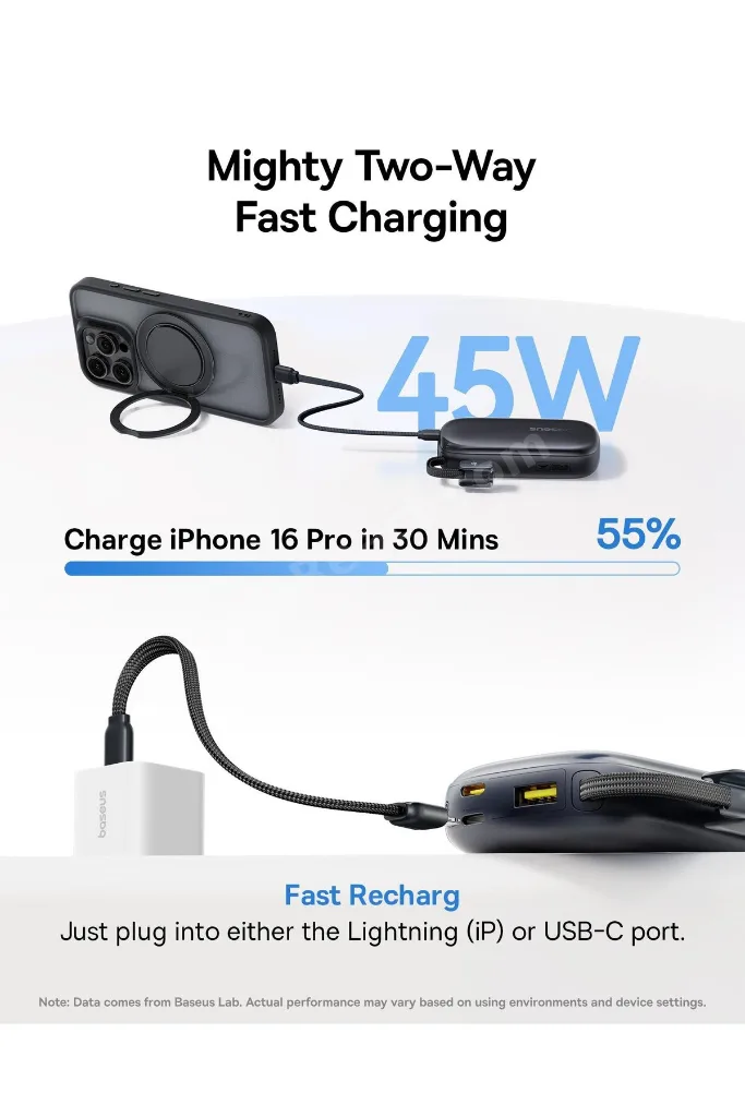 EnerFill FC21 QPow3 Ultra Dijital Göstergeli Powerbank 20.000 mAh 45W - Siyah