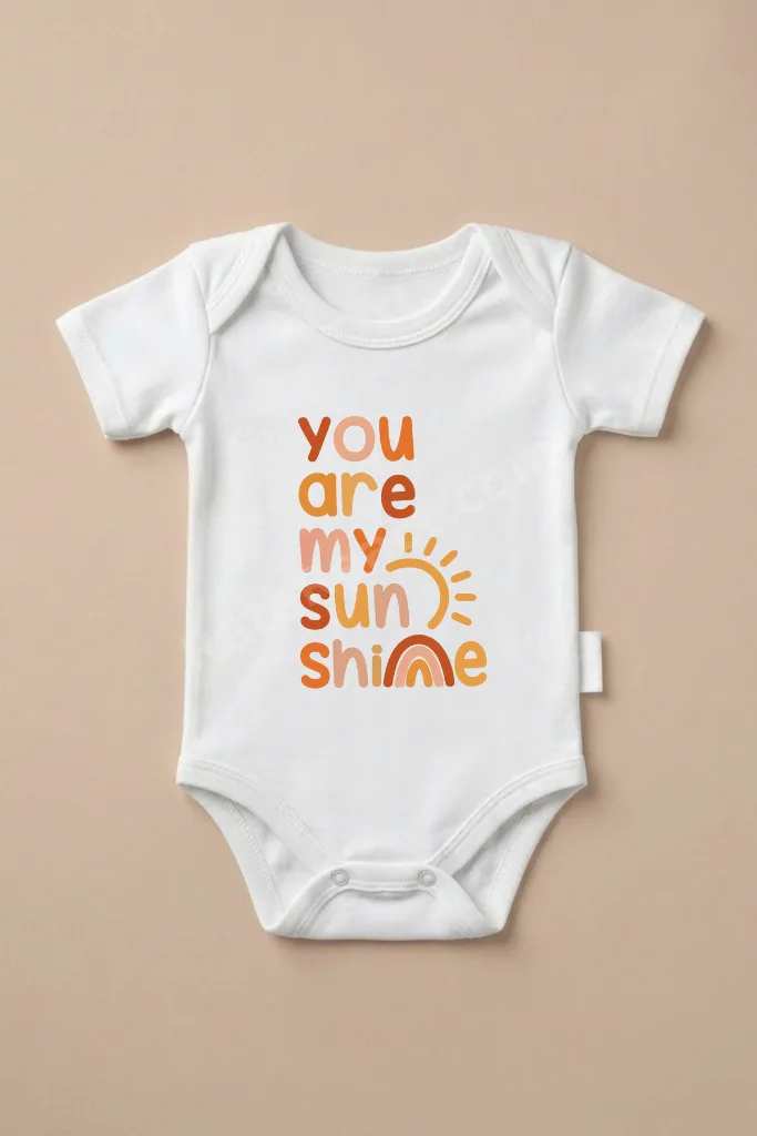 You Are Sunshine Baskılı Kısa Kollu Bebek Zıbını Çıtçıtlı Body Beyaz %100 Pamuk