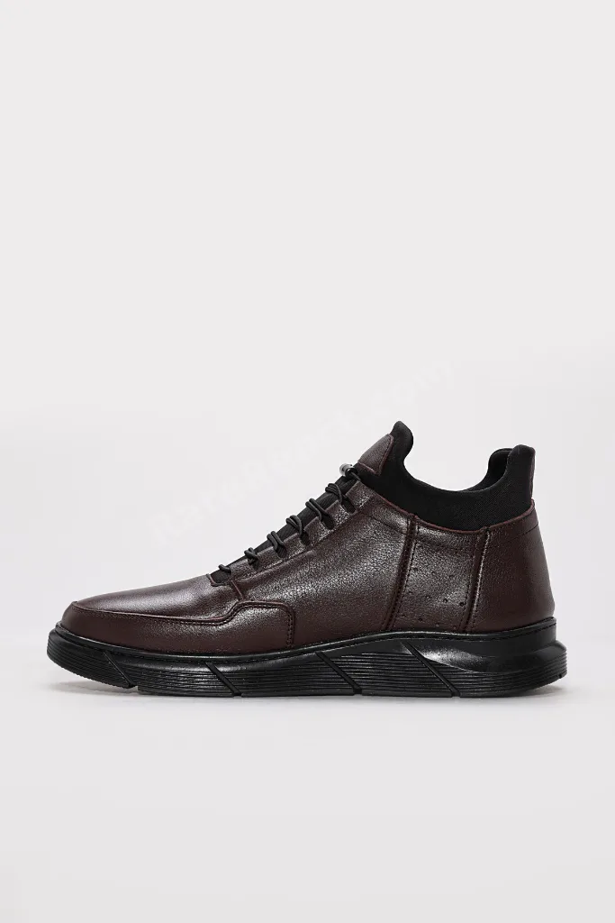 Kahve Bağcıklı Erkek Spor Sneaker Bot Hakiki Deri İçi Kürklü MRG0125611131943