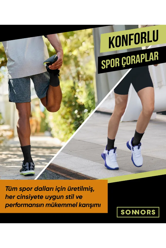 4 Çift Kadın Erkek Spor Çorap Kemer Destekli ve Kompresyon Tenis Çorabı Siyah Beyaz
