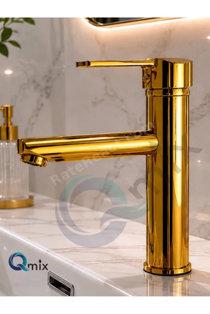 Lüks Parlak Gold Sabit Mix Aç Kapa Kısa Banyo Lavabo Bataryası – Komple Pirinç, Dayanıklı, Modern Tasarım