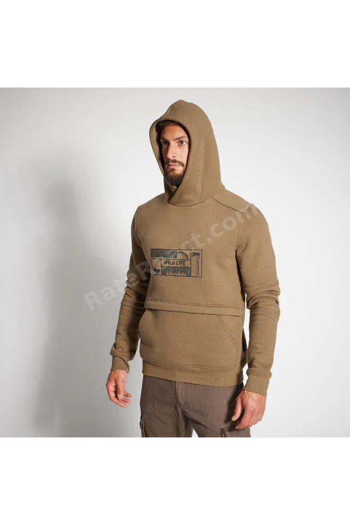 Solognac Erkek Kapüşonlu Sweatshirt - Avcılık ve Doğa Gözlemi - Bej - 500 Logo