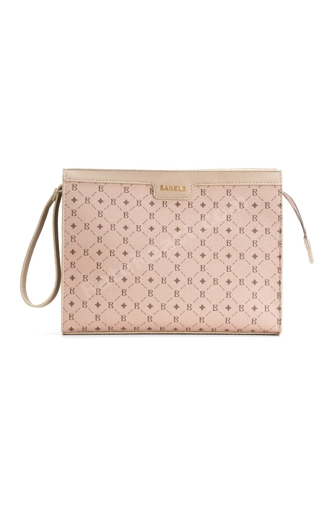 Kadın Bej Monogram Portföy Kulplu Clutch Çanta