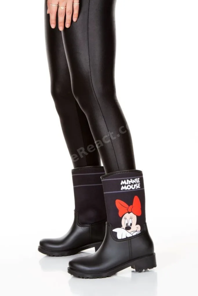 Minnie Mouse Baskılı Su Geçirmeyen Kısa Kadın Yağmur Çizmesi