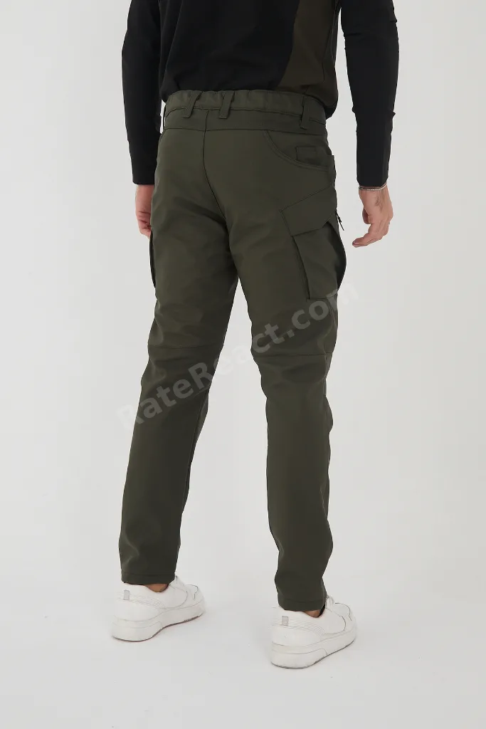 Camp594 Outdoor Softshell Su Ve Rüzgara Dayanıklı Içi Polarlı Kışlık Erkek Haki Taktik Pantolon