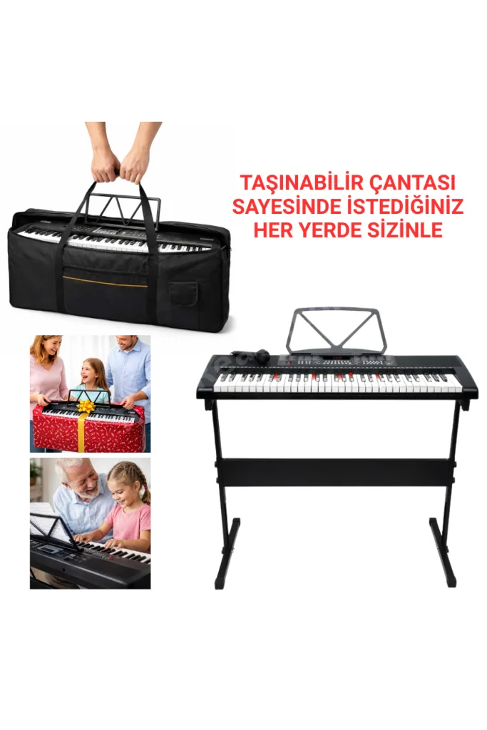 Piyano Stantlı Org Dijital Elektronik Çocuk Başlangıç Taşınabilir Mikrofonlu Kayıt Klavye