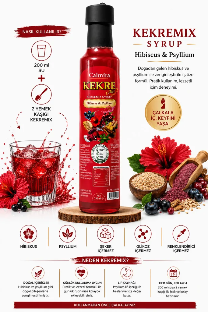 Kekremix 250 ml | Detoks Şurubu | Kekre Şurup | Hibiskus & Psyllium (Karnıyarık) içeren Şurup