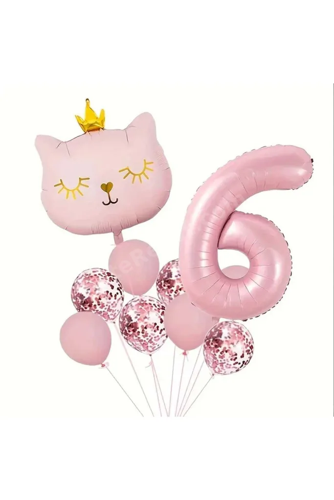 PEMBE KEDİ YAŞ BALONLU BALON SET