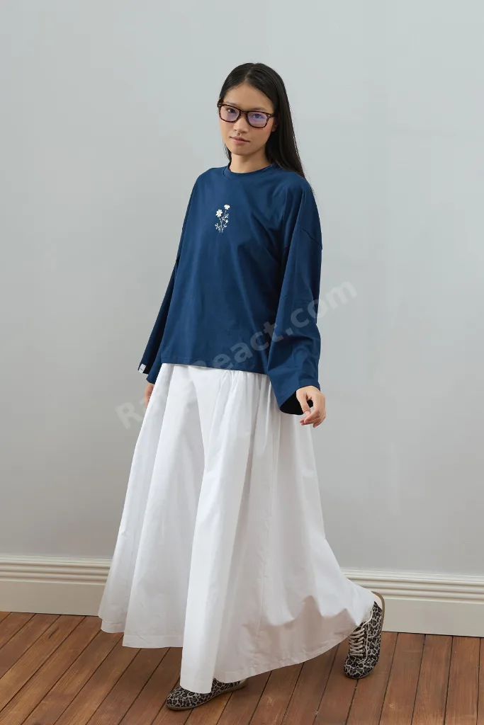 Lacivert Nakışlı Body