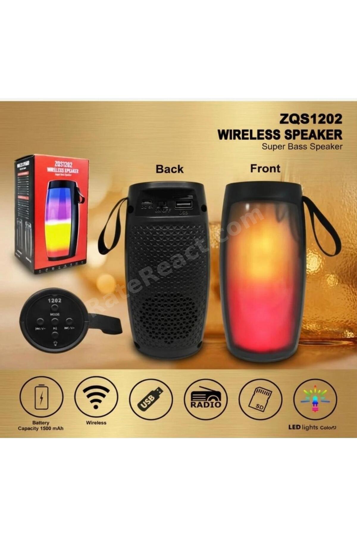 ZQS-1202 Bluetooth Speaker Kablosuz Hoparlör Led Işıklı Fm Radyolu Sd Kart Ve Usb Girişli 5w Şarjlı