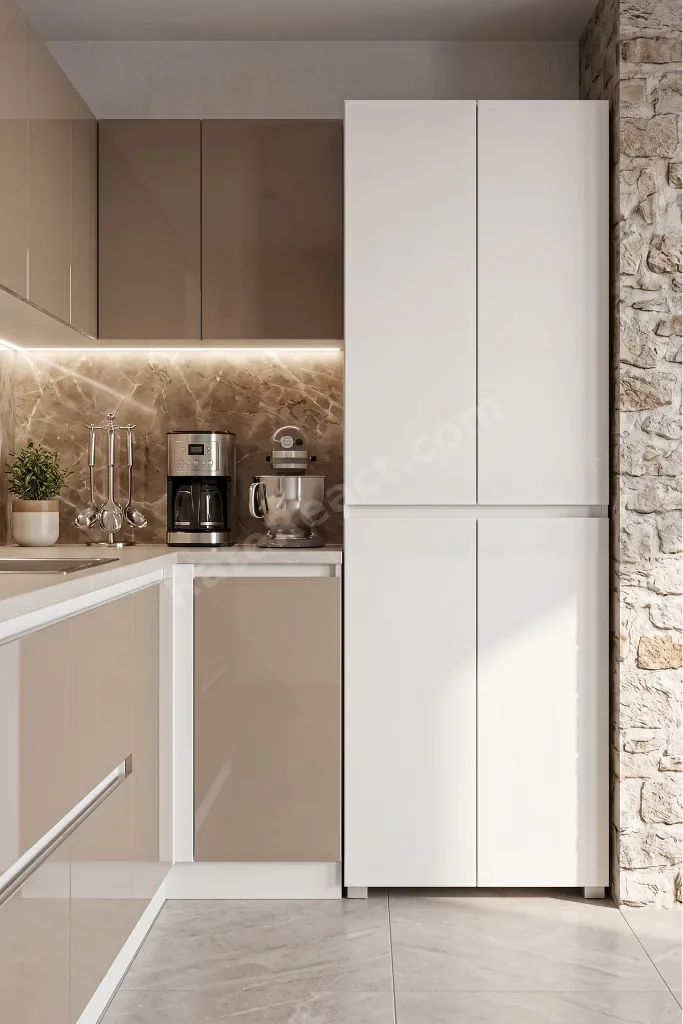 Mega Beyaz 4 Kapaklı 8 Raflı Mutfak ve Kiler Dolabı - Çok Amaçlı Erzak Dolabı Beyaz