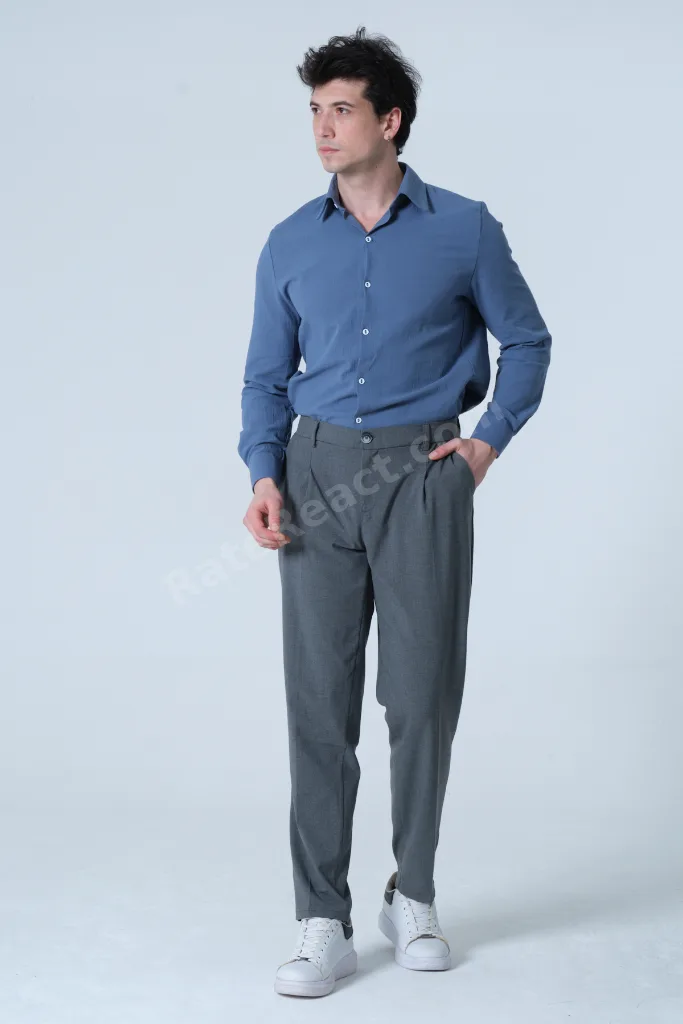 Büyük Beden Regular Fit Pileli Koyu Gri Erkek Kumaş Pantolon