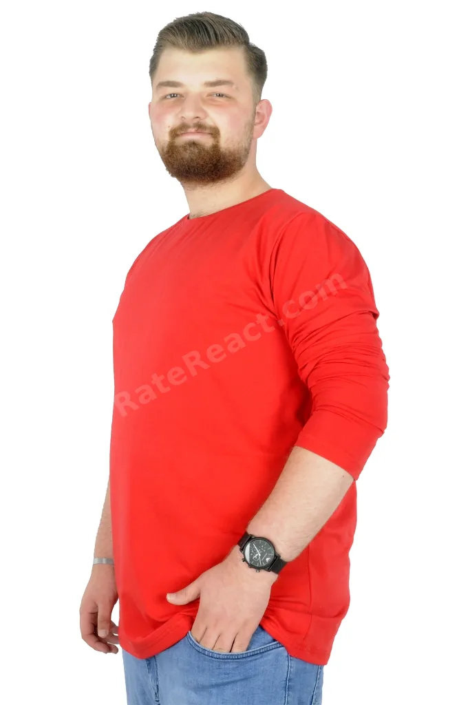 Mode XL Büyük Beden Erkek Tshirt Likralı Bisiklet Yaka 20102 Kırmızı
