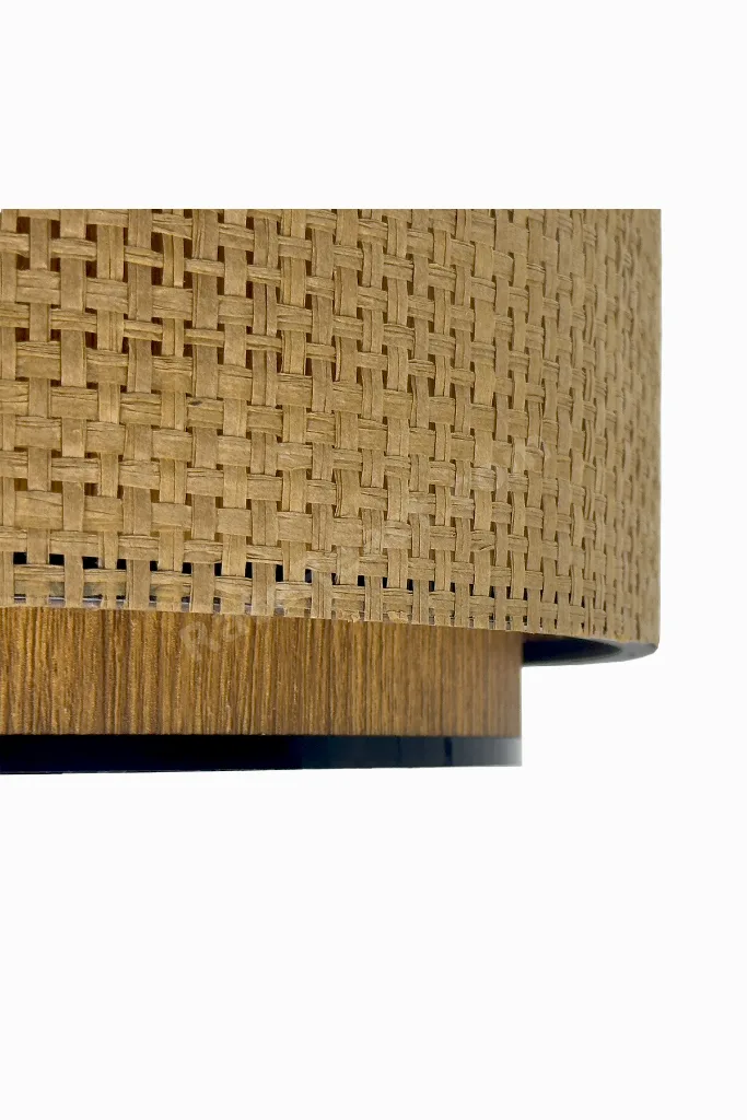 Modern Doğal Hazeran Rattan Hasır Avize, Ahşap Desenli